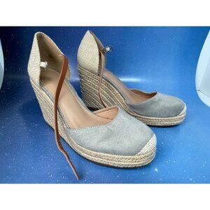 NEW ZBY Women's Gray Casual Ankle Strap Wedge Summer Espadrille Shoes 7.5US